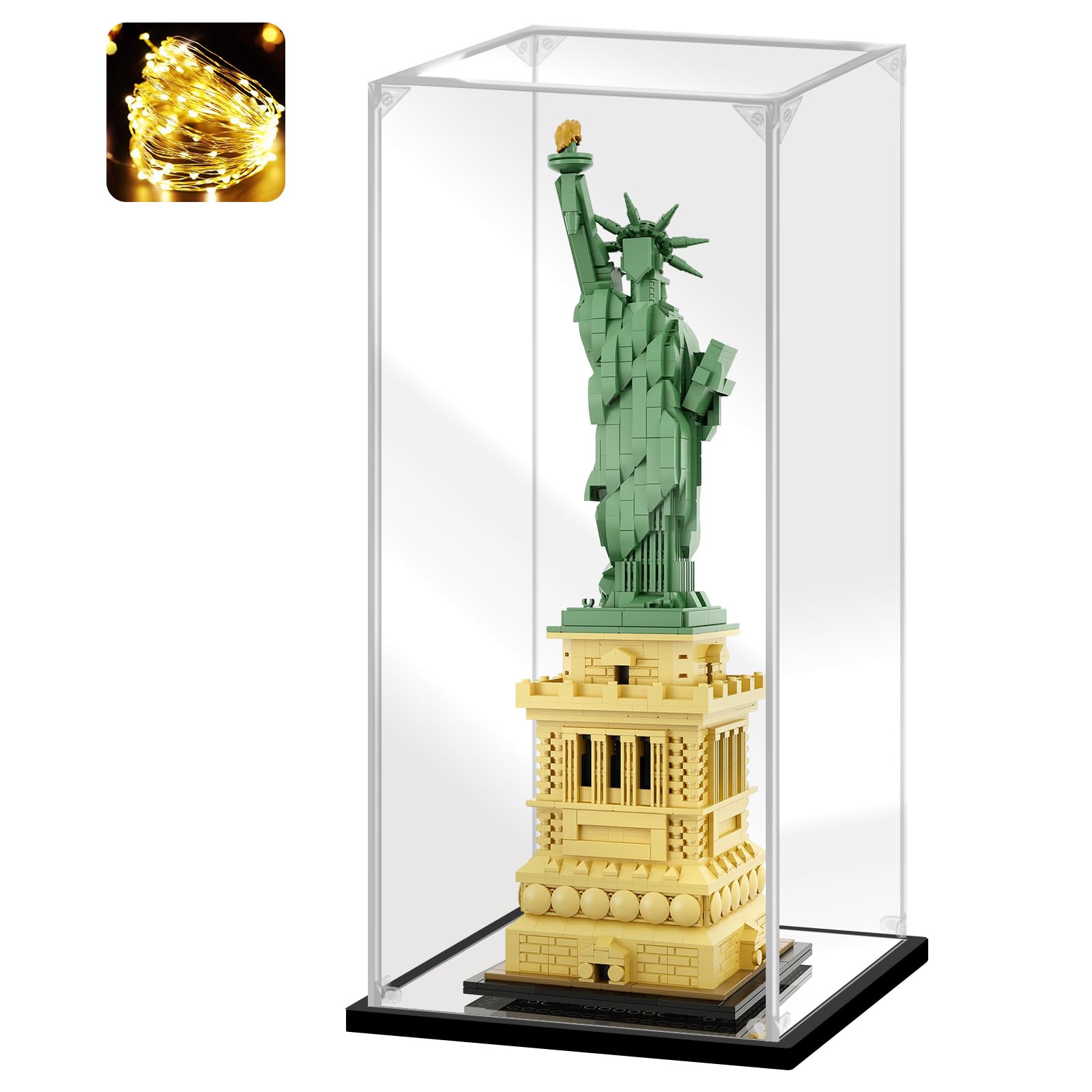 Instnovny Acrylic Display Case for Collectibles Assemble Acrylic Display Box for Lego 21042 Building Statue Clear Acrylic Case for Display Model Trophy Action Figures(Black,7.9*7.9*18.9 inch)
