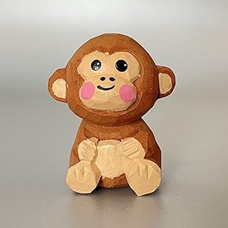 Hand Carved Wooden Dog Collie Golden Retriever Corgi Monkey Dragon Statue Animal Figurine Sculpture Desktop Study Office Home Decor (Monkey)