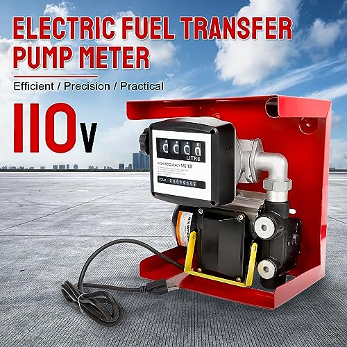 EASYBERG 550W 110 Volt Electric Diesel Oil Fuel Transfer Pump Self Priming Kit with Display Meter, 13' ft Hose and Fuel Nozzle Kit