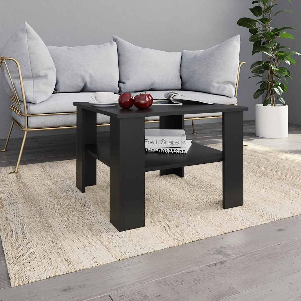 Couchtisch Schwarz aus Holzwerkstoff 60x60x42 cm mit Ablagefach stabile Konstruktion Wohnzimmertisch Beistelltisch Sofatisch mit Stauraum modernes Design