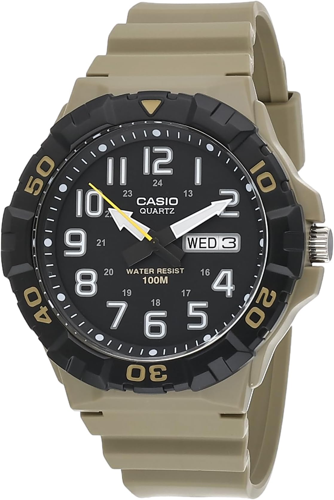 MRW200H Series | Men's Analog Watch | Sporty Design | 100 Meter Water Resistance | Date Display | Rotary Bezel | Regular Time Keeping (HR, Min, SEC, PM, Date, Day) | 3 Year Battery