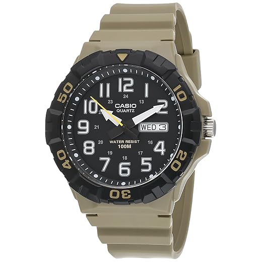 Casio MRW200H Series | Men's Analog Watch | Sporty Design | 100 Meter Water Resistance | Date Display | Rotary Bezel | Regular Time Keeping (HR, Min, SEC, PM, Date, Day) | 3 Year Battery