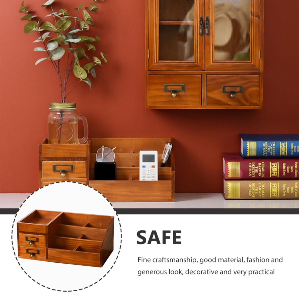 FRCOLOR Organizzatore da Scrivania a 6 Scomparti 2 Cassetti in Legno