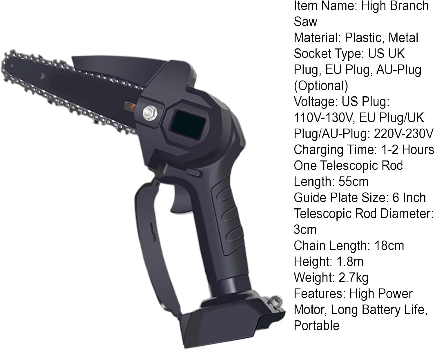 Cordless Pole Saw,6 inch Electric Pole Saw with 2x1500mAh Battery and Charger,2 in 1 Detachable Telescopic Tree Trimmer Mini Chainsaw,21V Battery Powered Long Reach Pole Saws for Branch Wood (Black)