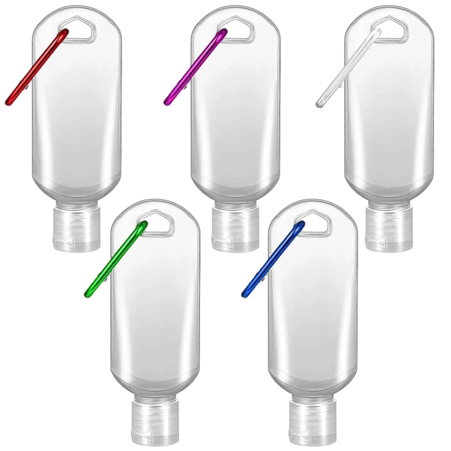 Ynaize 5 Pack Refillable Travel Plastic Bottles Containers with Clip Hand Sanitizer Travel Size Holder with Keychain Empty Bottles for Kids and Adult