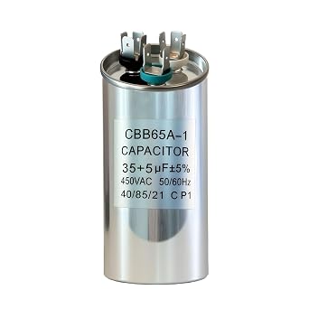 35/5 uF Dual Run Capacitor 35+5 MFD 370/440VAC CBB65 for AC Units | Round CBB65 AC Capacitor, 5% Tolerance, Condenser Fan Motor Compressor Start Run, Heat Pump Straight Cool Repair