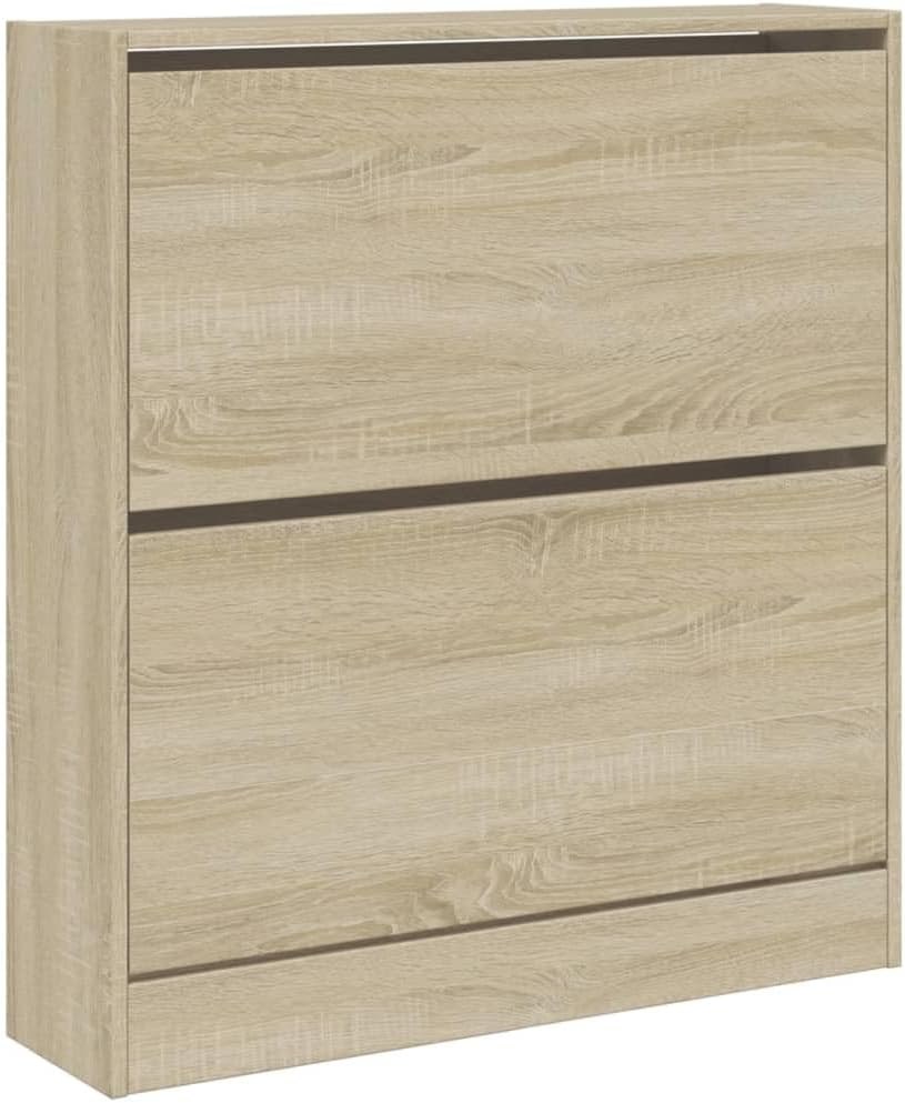vidaXL Shoe Cabinet with two flip-down drawers open, showing shoes stored inside.