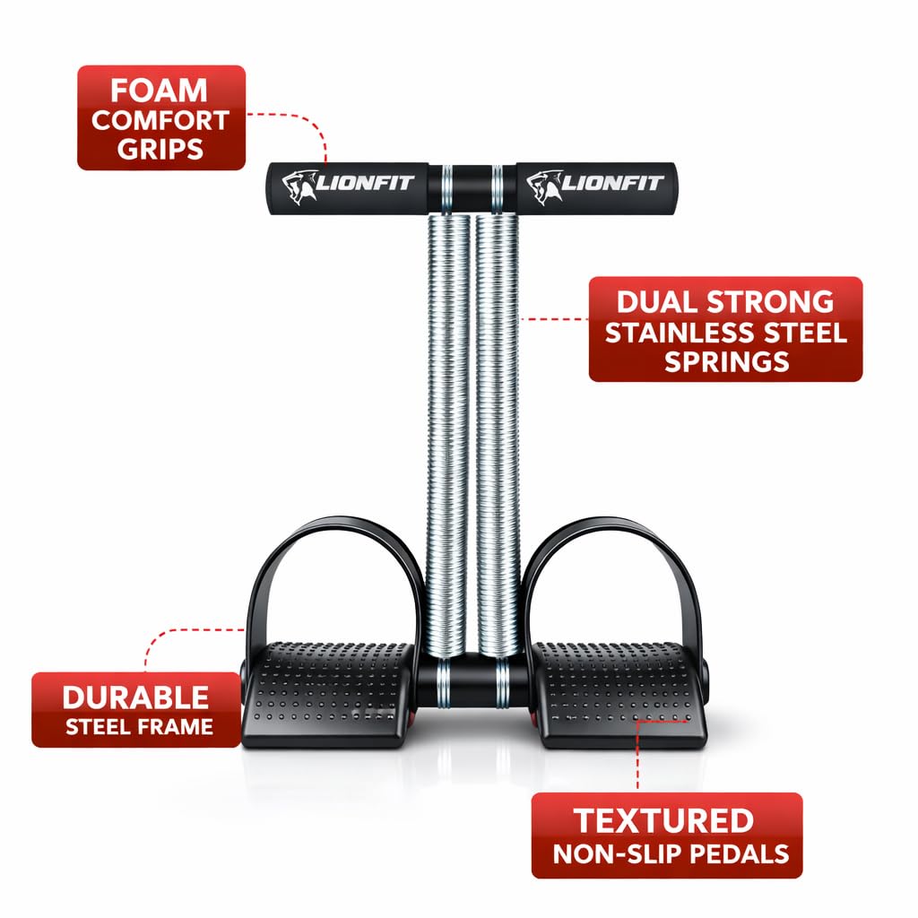 SUREFIT Double Spring Tummy Trimmer for Home Workout | Heavy Duty ABS Exerciser with Foot Pedals & Foam Handle | Belly Fat Burner, Core Strength & Full Body Fitness Equipment for Men & Women 1