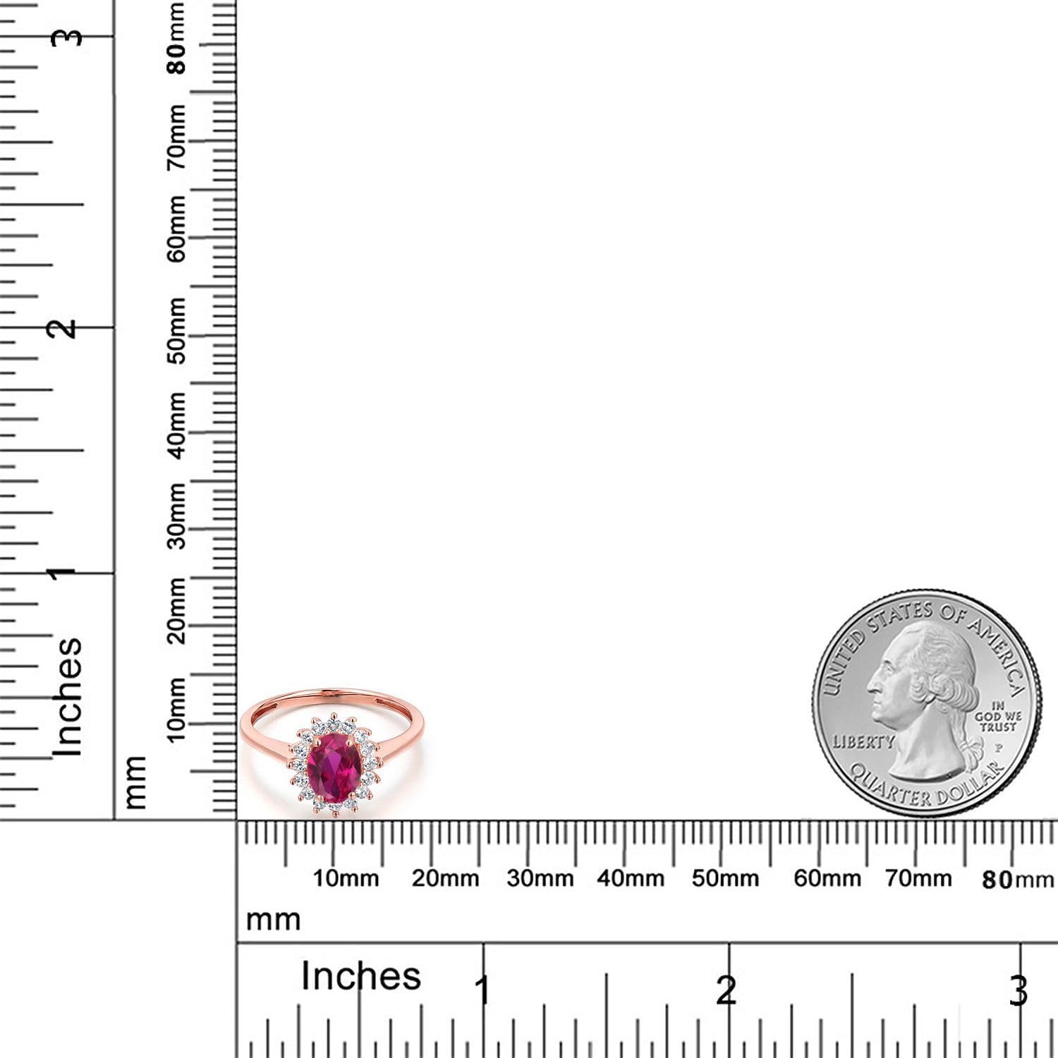 Gem Stone King 10K Rose Gold Oval 7X5MM Gemstone Birthstone and White Created Sapphire Engagement Ring For Women | Wedding Engagement Anniversary Ring For Women | Available in Size 5,6,7,8,9