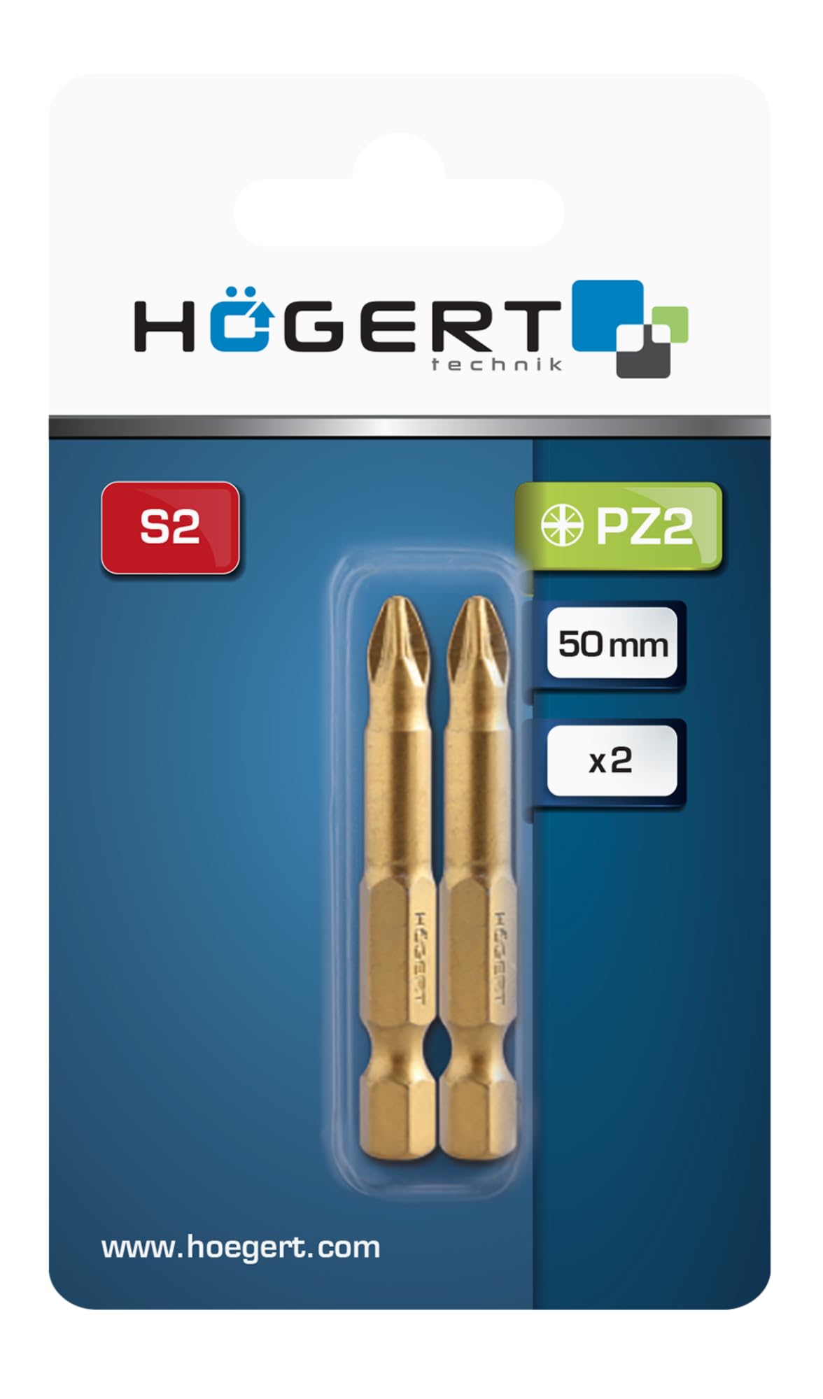 Screwdriver Tips PZ2, 50mm, Steel S2, Coated with HT1S395