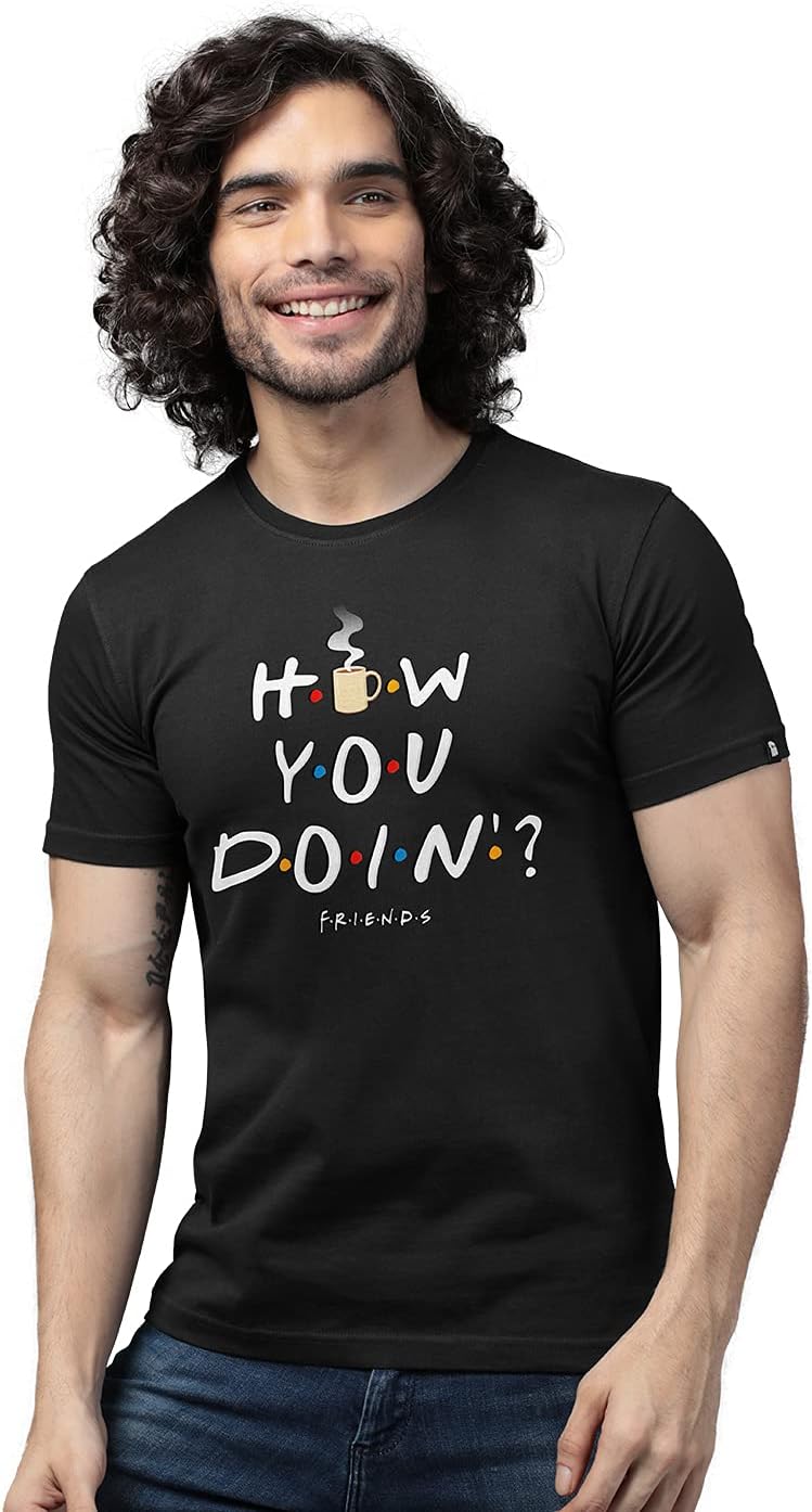 The Souled Store F.R.I.E.N.D.S: How You Doin Mens and Boys Graphic Printed Cotton T-Shirts Black