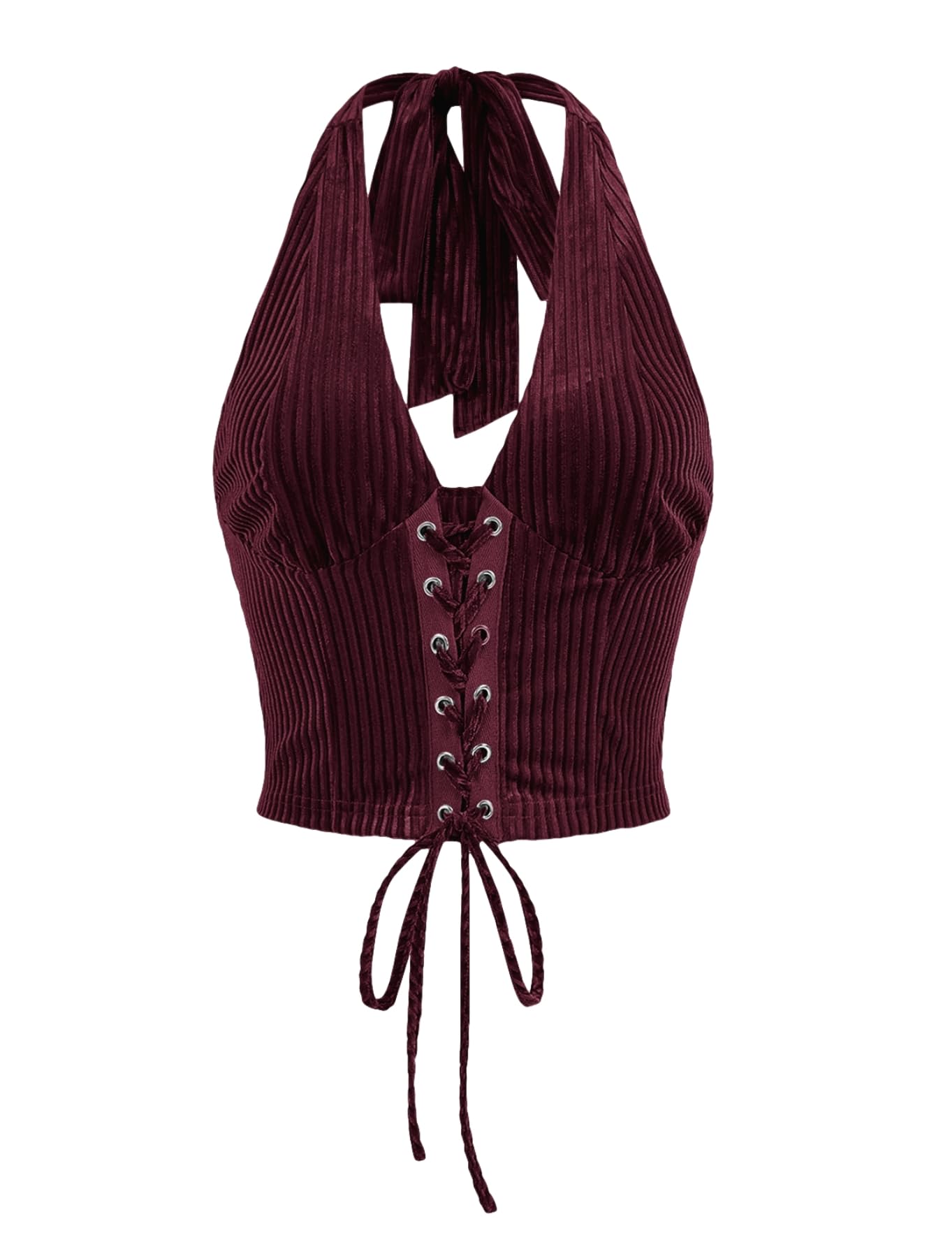 Verdusa Women's 2026 Going Out Halter Corset Top Lace Up Open Back Crop Tops Concert Cowgirl Outfits