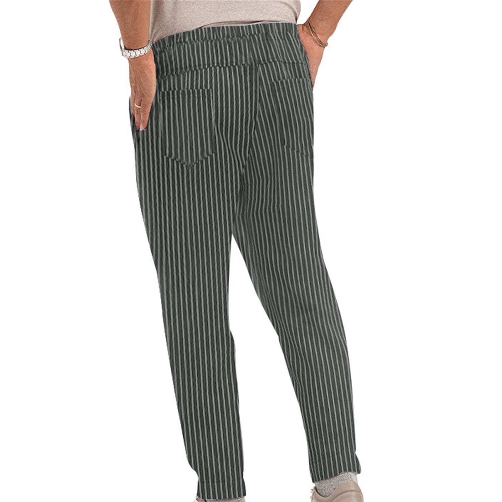 Pantalones chinos para hombre, a rayas, pantalones chinos con elástico, pantalones ajustados, pantalones de tela para hombre, pantalones de lino con cordón, ligeros, pantalones de verano, pantalones