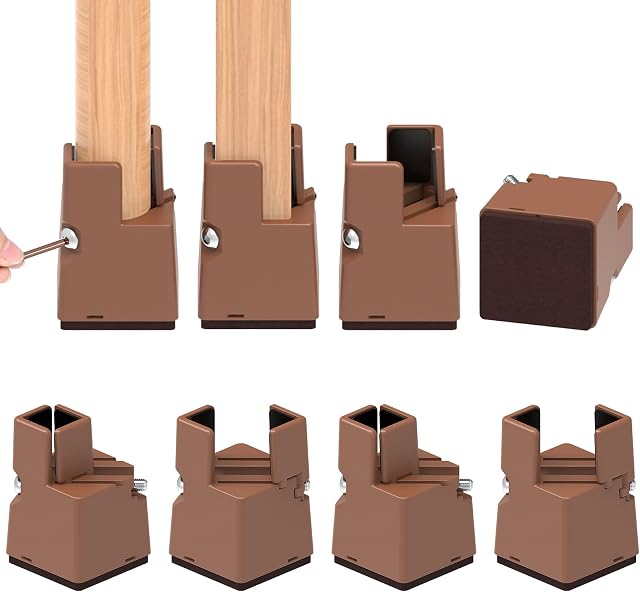AIRUJIA 8 Packs Upgraded Furniture Risers with Screw Clamp, Adjustable Bed Riser Fits Square/Round Chair Leg Diameter from 0.8 to 1.6 Inch, 2 Inch Lift Heavy Duty Bed Risers for Sofa Desk Table Brown