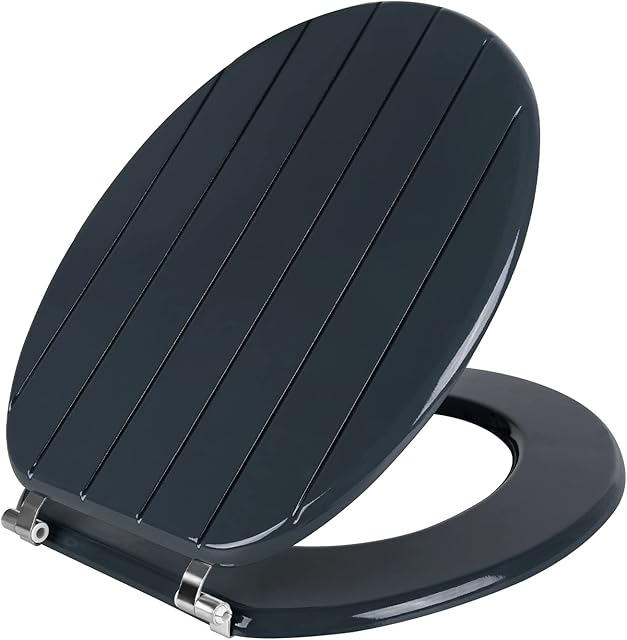 AINAZHI Wooden Toilet Seat, Grey Wooden Toilet Seats with Stainless Steel Hinge for Universal Standard Size, Easy to Install, Never Slips,43*37*3cm(2 Set of Toilet Seat Fittings)