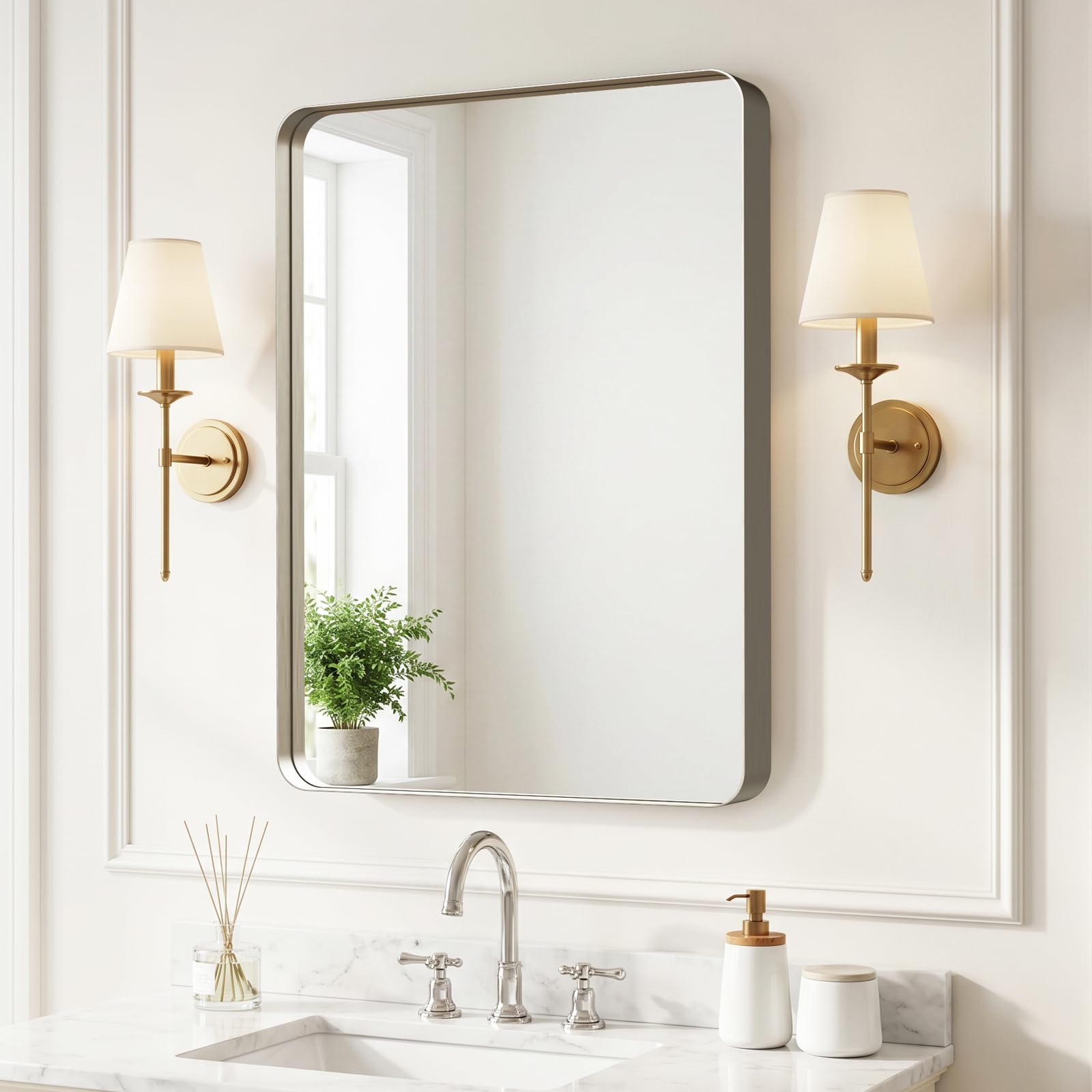 Kosmonia 30"x22"Bathroom Mirror for Wall Metal Framed Brushed Nickel