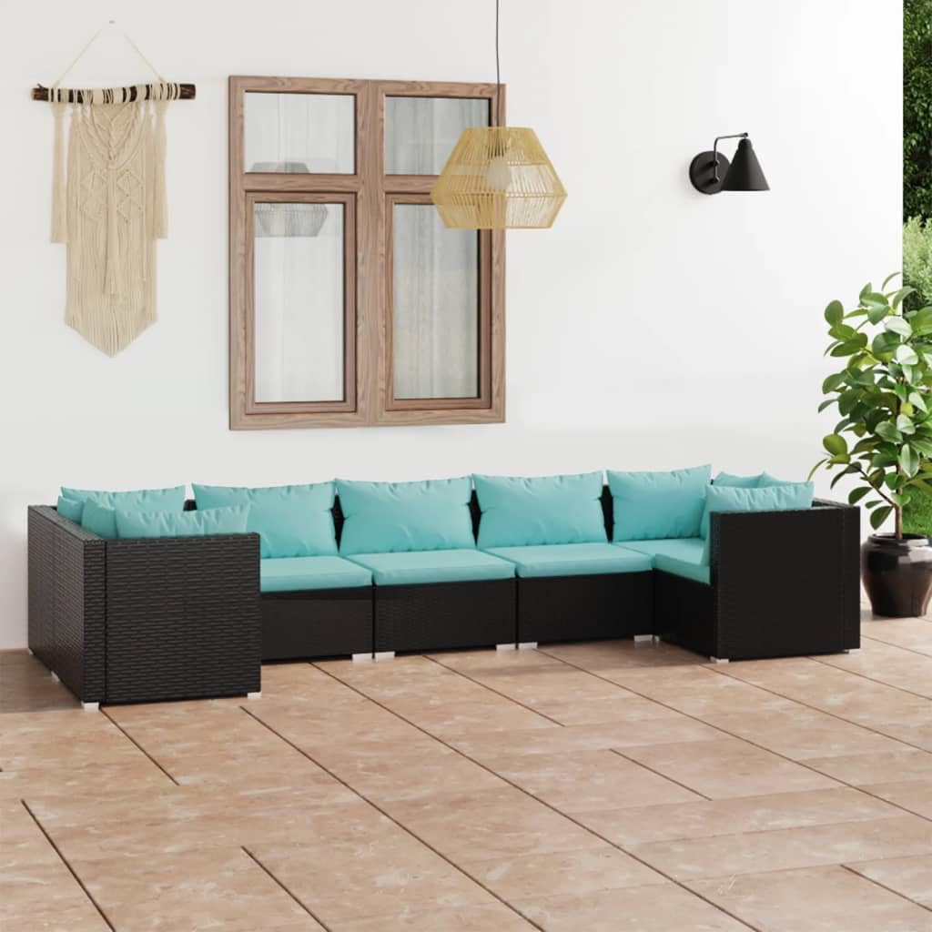 KCCKOM Garden Furniture Set 7 Piece Patio Lounge Set with Cushions Poly Rattan Black
