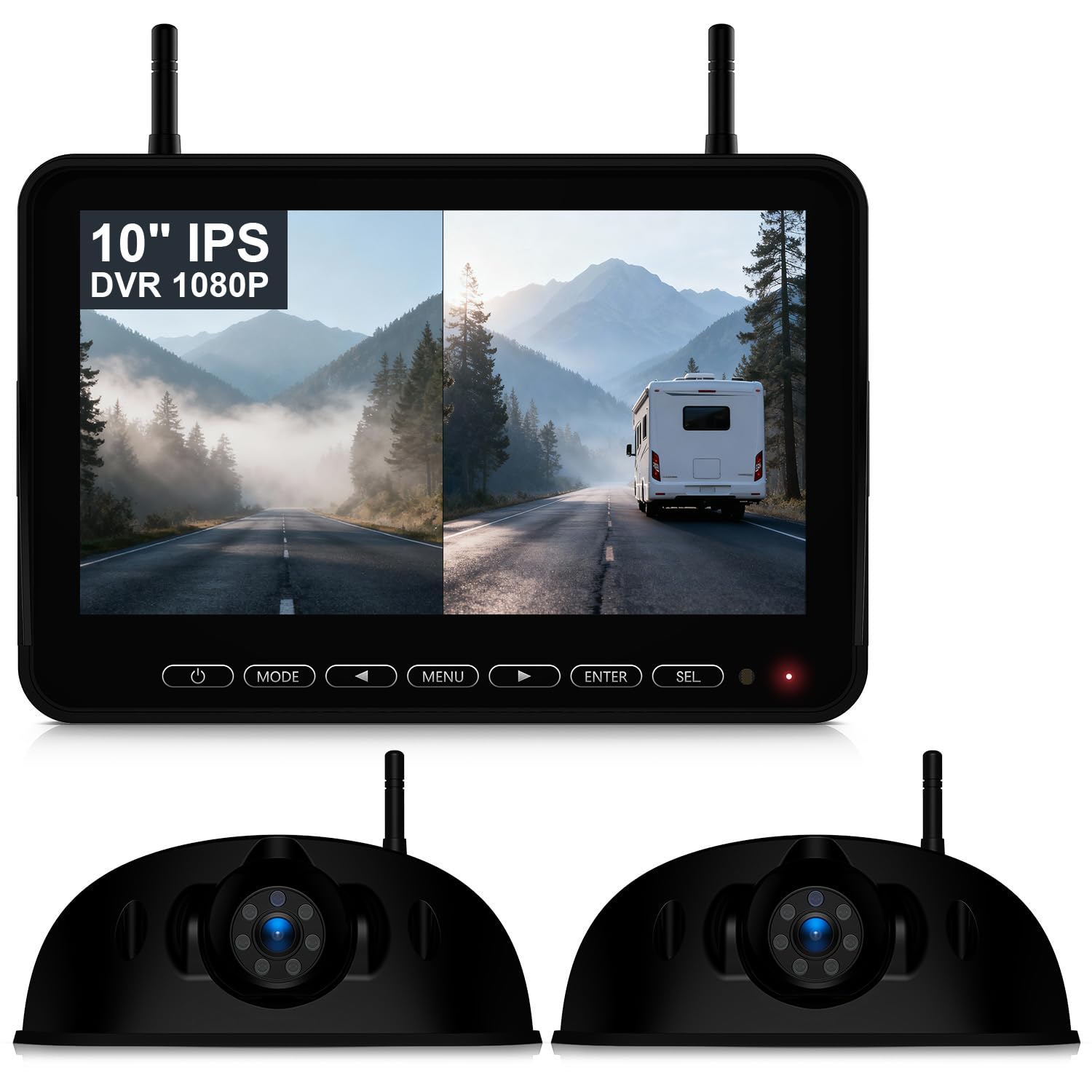 Fookoo 1080P 10" Wireless RV Backup Camera System for Furrion Pre-Wired RV Truck Trailer, 10" HD IPS Monitor & 2 Rear View Cameras, Dual Split Screen