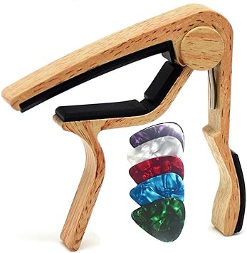 WINGO Guitar Capo للغيتار الصوتي والكهربائي مع اختيارات 5 ، Burlywood