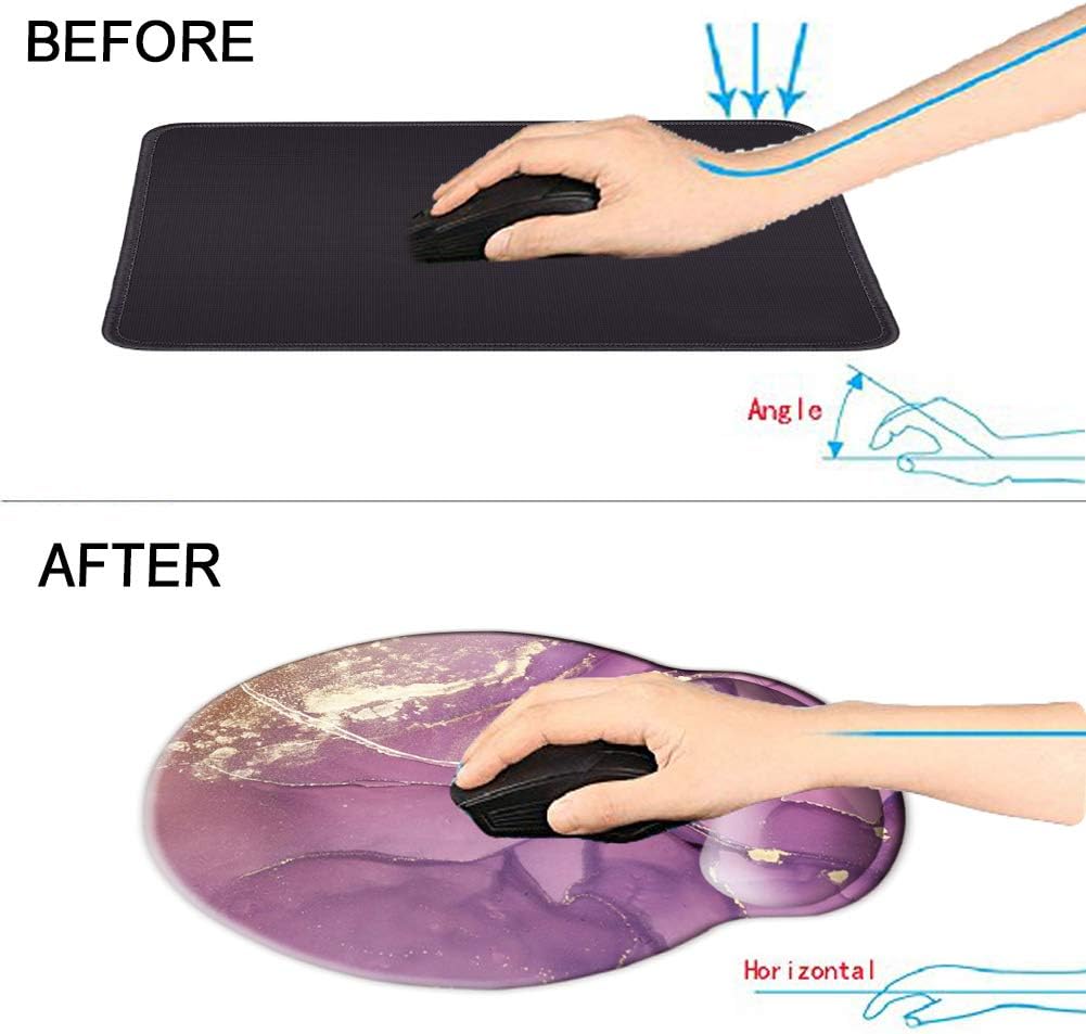 Memory Foam Mousepad with Wrist Support Design Ergonomic Mouse Pad Comfortable Wrist Rest Non-Slip PU Base Mouse Mat (Purple Marble-Foam)