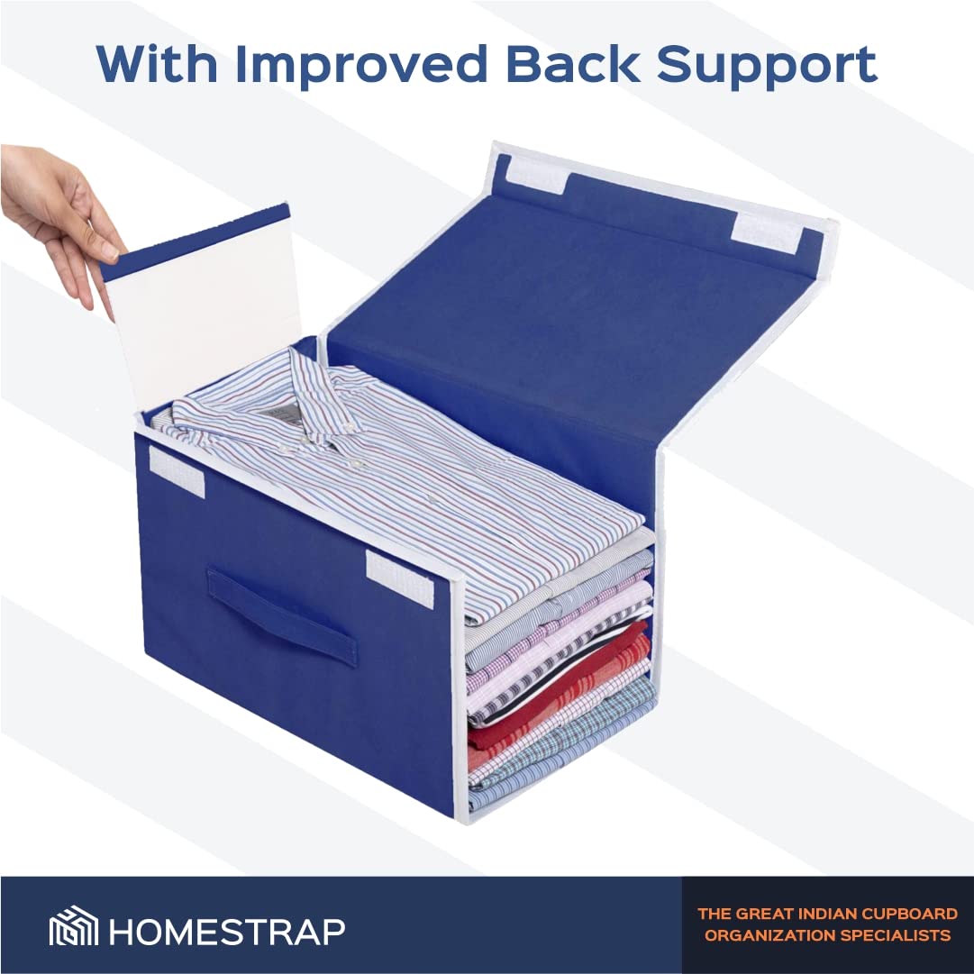 HomeStrap Stackable Shirt Organizer with Cover Lid Non Woven Navy Blue 4PC 2