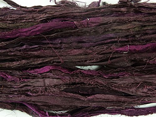 100G Recycled Sari Silk Ribbon Yarn, Jewelry Making Trim - Deep Plum Mix #TOP3