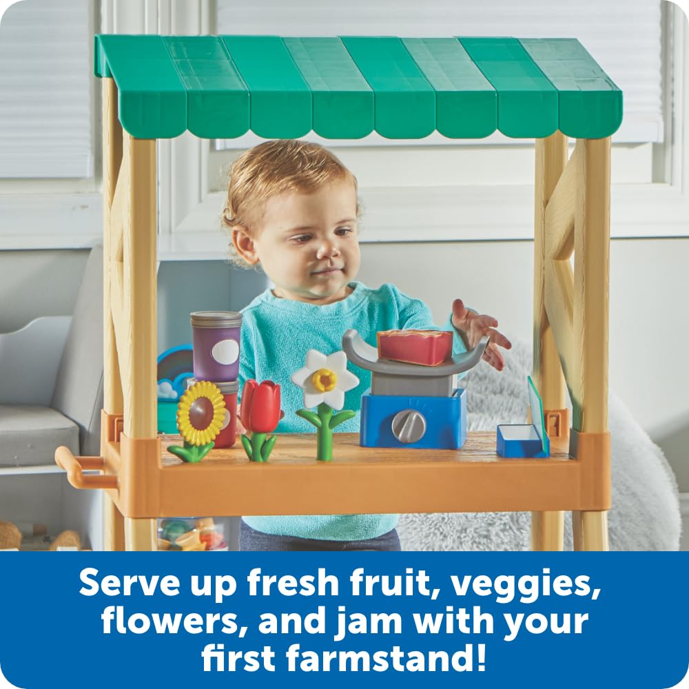Learning Resources Mein erster Farmstand Rollenspiel‑Marktstand aus Holz, 27 Teile Obst & Gemüse – Bauernhofspiel ab 2 Jahren