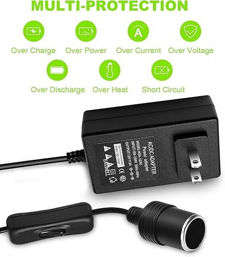 Miniatura 2 de Adaptador de corriente para automóvil de 12 V con interruptor de encendidoapagado hembra para encendedor de cigarrillos, CA 100-240V a CC 12V