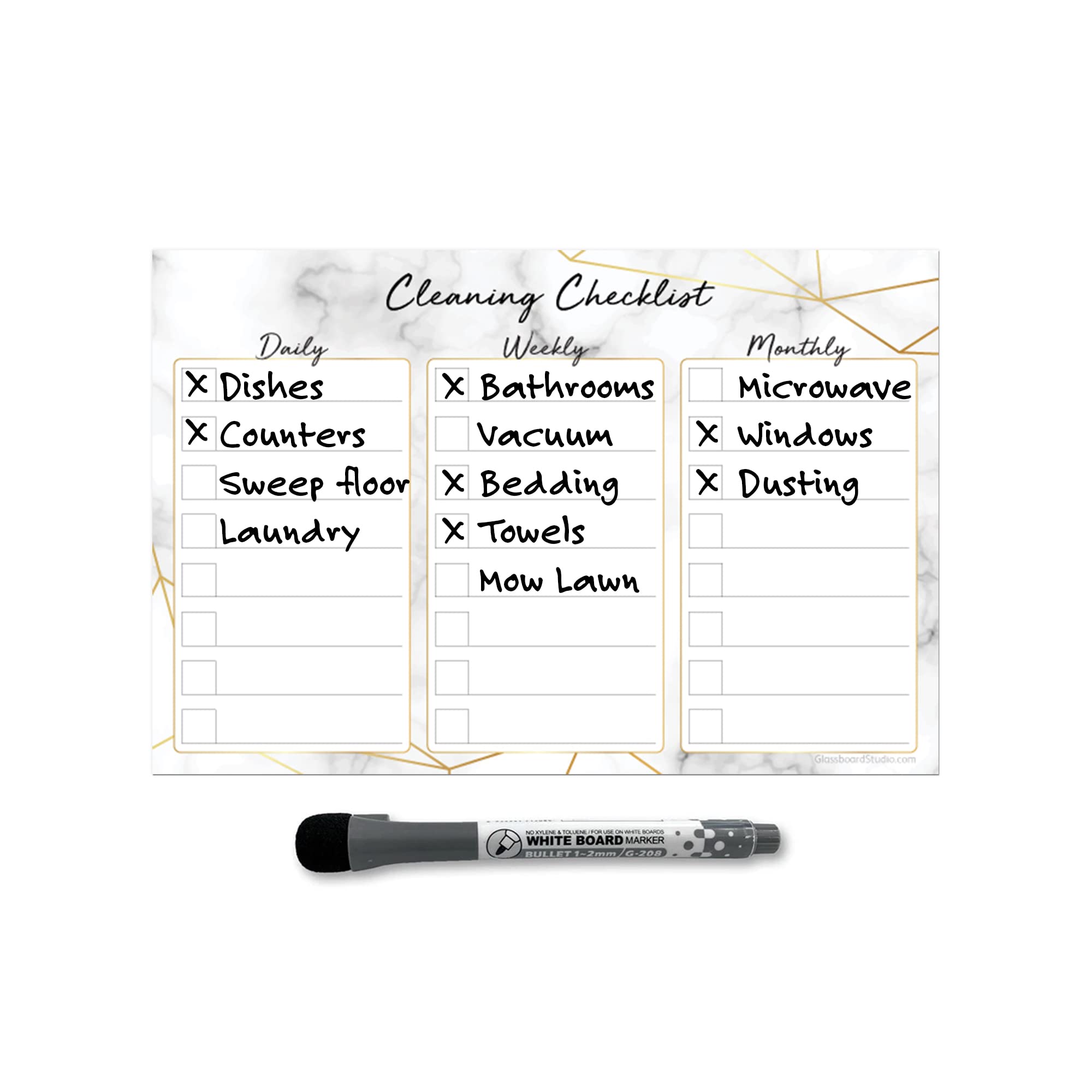 Dry Erase Cleaning Checklist Sticker - Removable 6x9 Inch Planner With Magnetic Marker