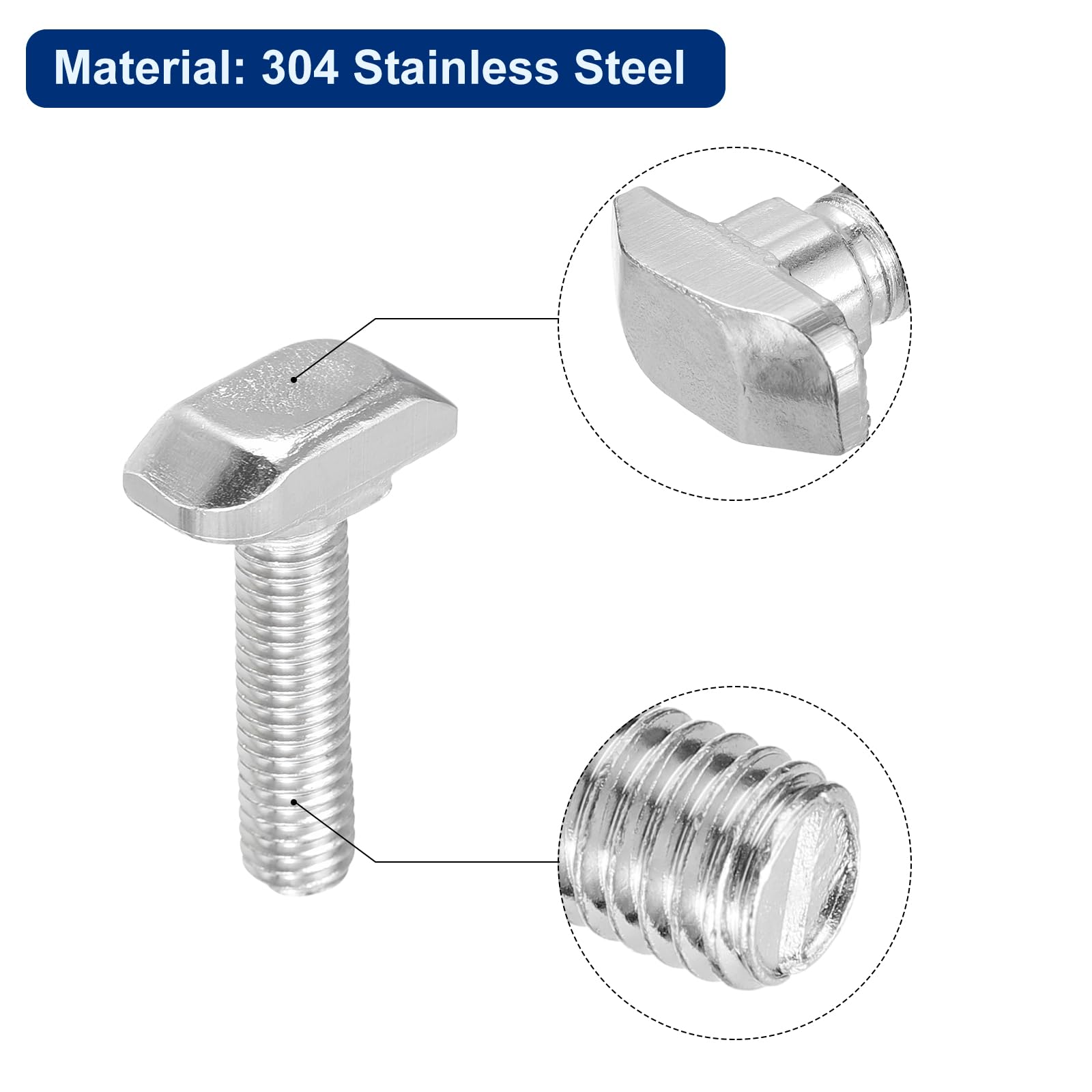 QUARKZMAN 30 Piezas de Pernos en T, M6 x 25mm Perno de Cabeza de Martillo T Tornillo de Caída Stud para Perfil de Extrusión de Aluminio de la Serie 3030 con Ranura en T, Color Plata