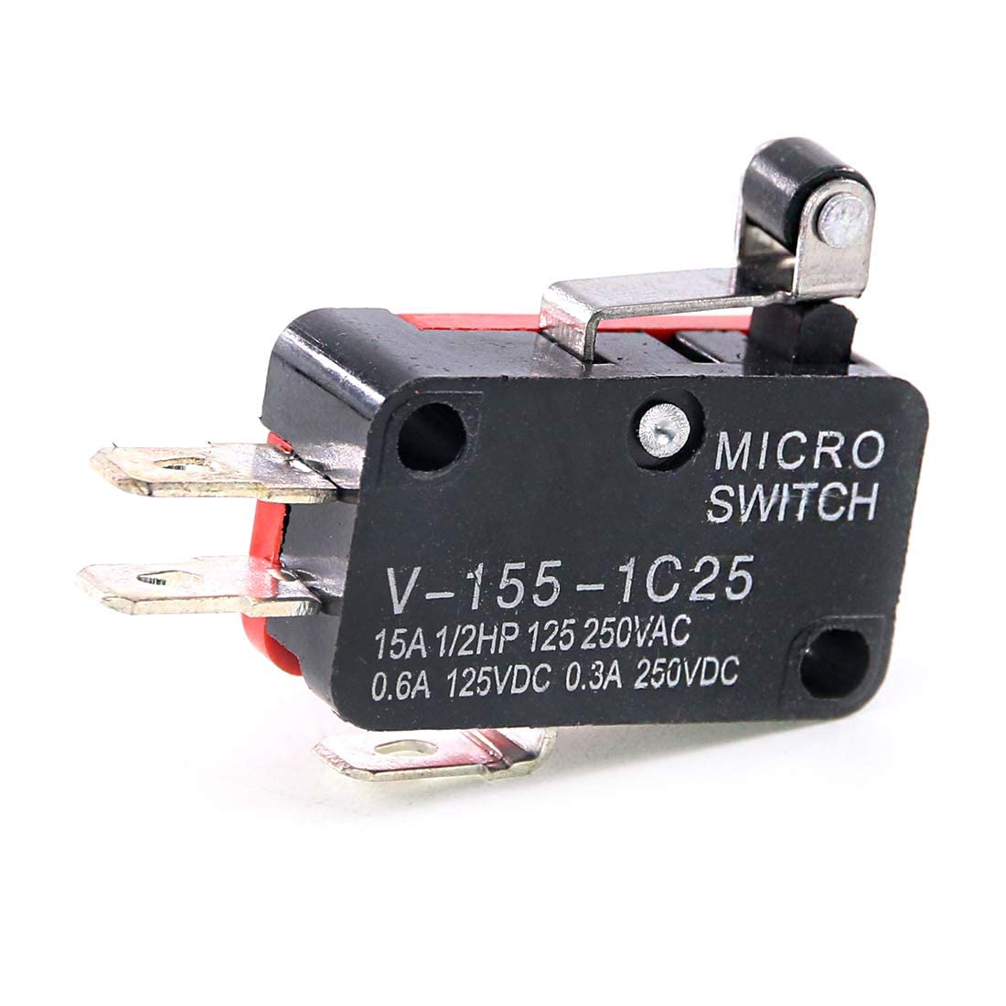 V-155-1C25 Micro Limit Switch Long Hinge Roller Momentary Cherry Push Button SPDT Snap Action Perfect for Arduino, Appliance and Electronic Equipment (Pack Of 5)