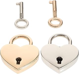 STOBOK Heart Shaped Lock 2Pcs Heart Shaped Padlock Mini Love Lock with Keys Metal Heart Locks for Luggage Handbag Diary Book(Golden+Silver) Love Heart Padlock