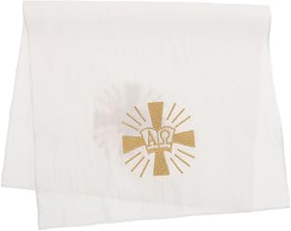 ULTECHNOVO Cubierta del Altar de Lino y Algodón para Misa Católica, Toalla Litúrgica Purificadora Bordado de Cruz Central, Mantel Sacramental Tradicional para Comunión y Altar, Uso Religioso