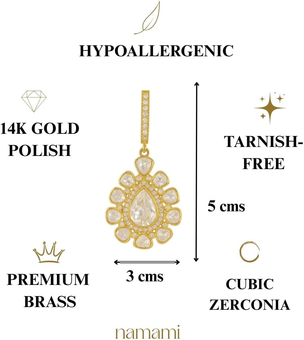 Namami Prism Bloom Danglers | Triangle Design Gold Earrings with Cubic Zirconia | 18K Gold Polish | Lightweight Statement Earrings