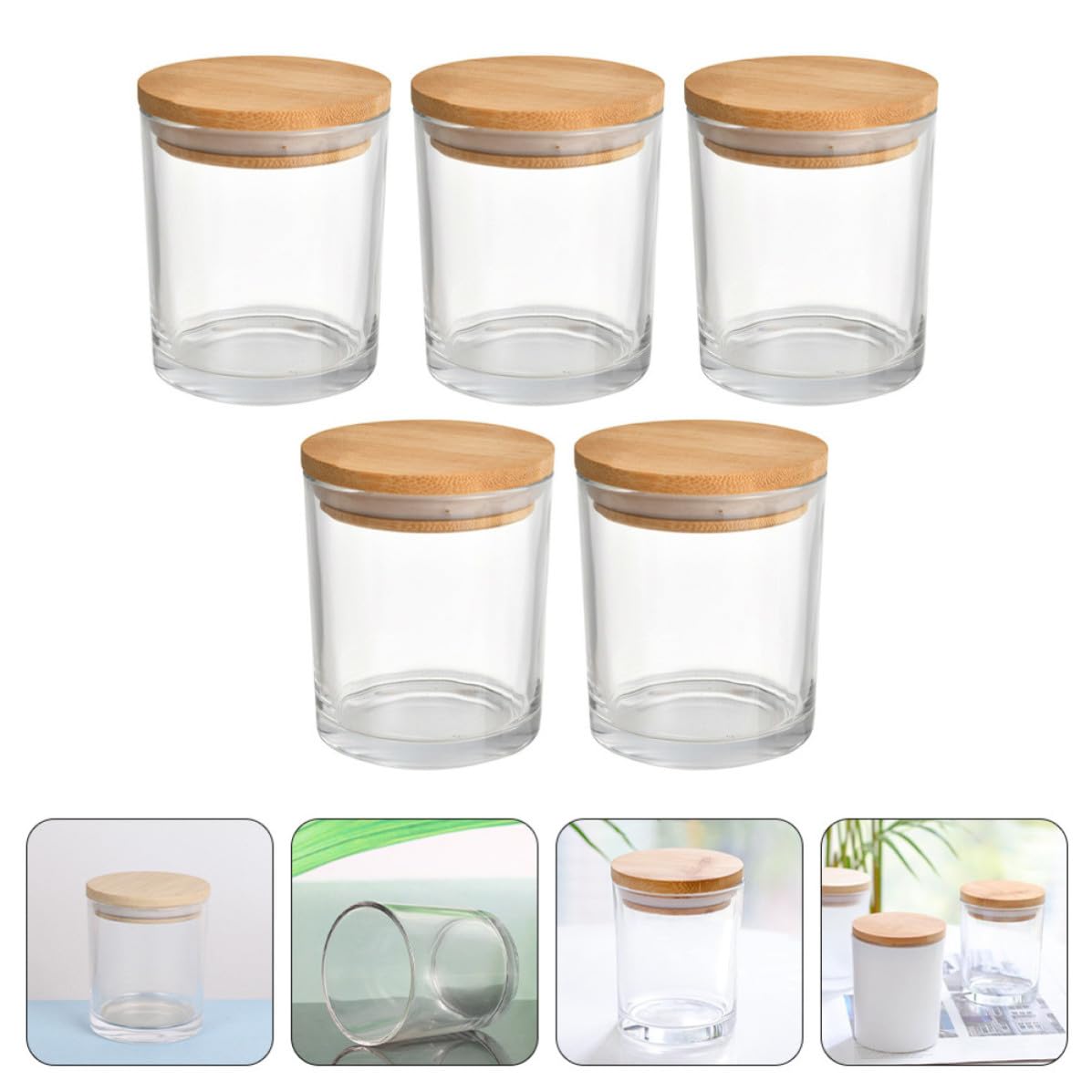 KALLORY Leere Kerzengläser zum Kerzen Gießen aus Glas 5 Stück mit Deckel Praktisch und Elegant für Kleine Aufbewahrung und Duftkerzen im Glas