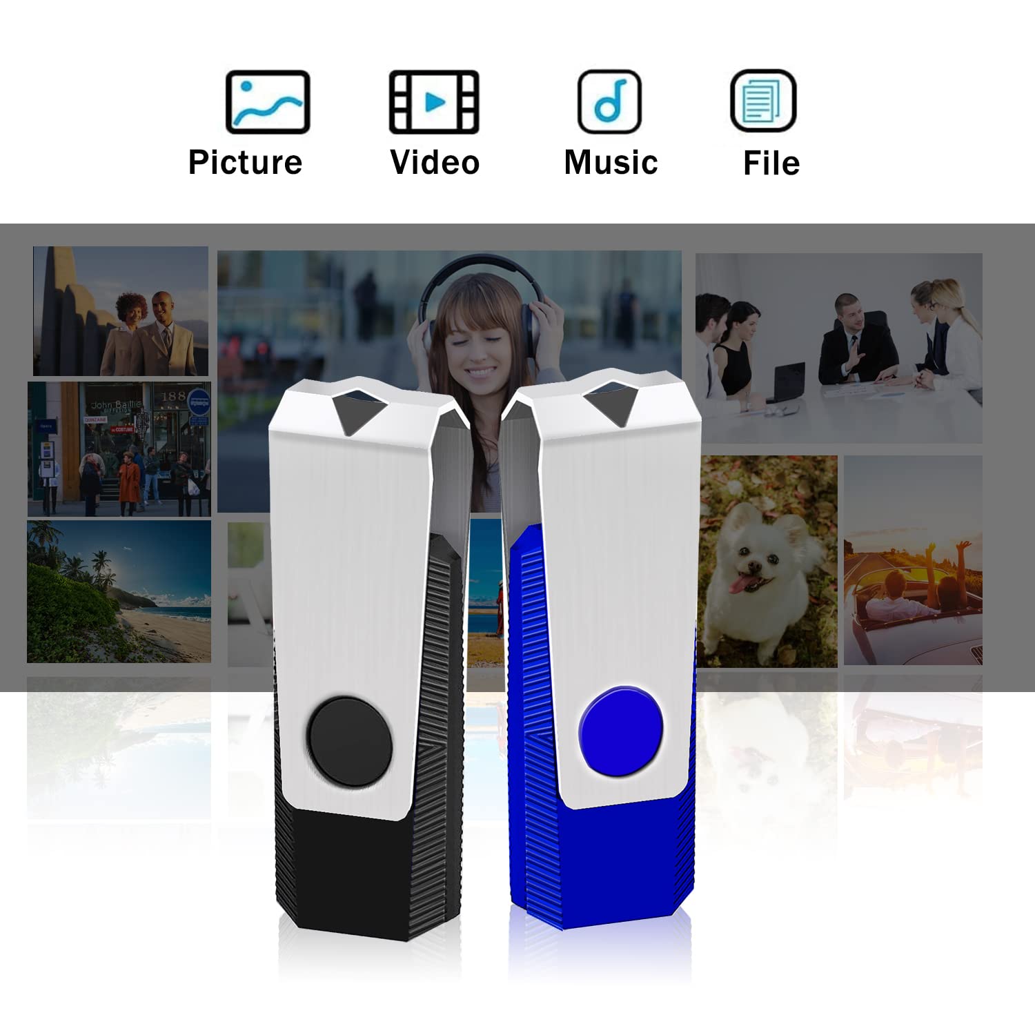 Clé USB 128 Go Lot de 2 ABLAZE USB 2.0 Pendrive Clef USB 128go Pivotantes Disque Mémoire Stick avec 2 Cordes (Noir Bleu,2pcs*128GB)