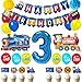 TTrain 3st Birthday Decorations Boys Train, 3 Years Old Birthday Party Supplies With Number 3 Foil Balloons Train Birthday Banner,Latex Balloons, Cake Topper, For Kids Train Birthday Party Decoration
