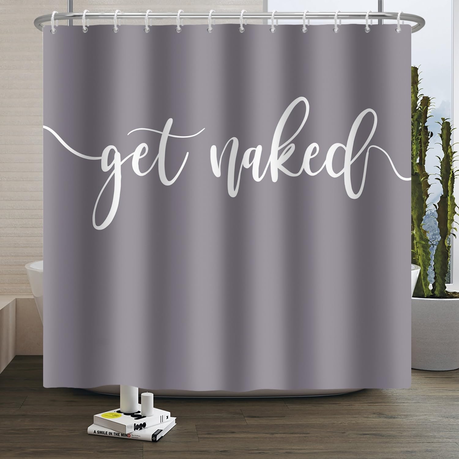 Xiaoterna Get Naked Shower Curtain Elegant Retro Abstract Waterproof Bathroom Curtain Modern Minimalism Solid Grey Polyester Fabric Washable Mildew Resistant Farmhouse Bathroom Decoration 200x180cm