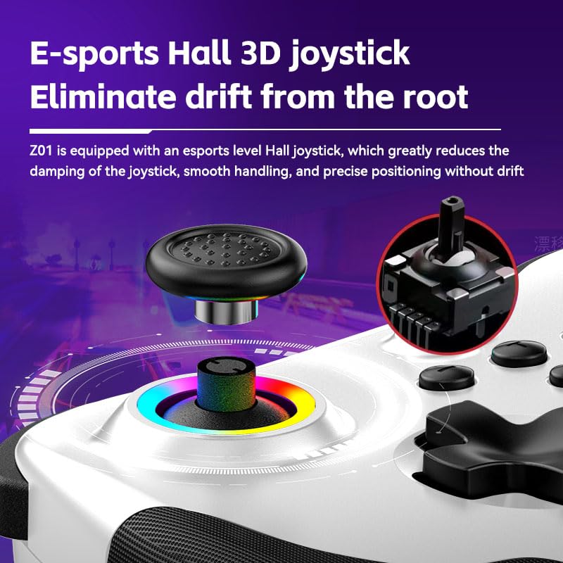 Koiiko Wireless Gaming Controller for Hall Effect Triggers Hall left & right rocker, Gamepad for ipad/iphone Android/PC/Switch/Streaming Xbox/PS3/PS4, Bluetooth, Pocket Size (White) - Image 6