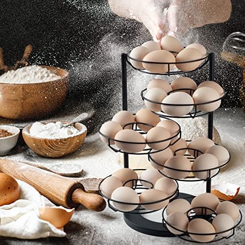 Egg Holder Countertop Not Oppress Fresh Egg Holder 360° Spin Dispenser Egg Storage Stable Base Egg Baskets Egg Skelter for Fresh Eggs with 6 Layer (Black)