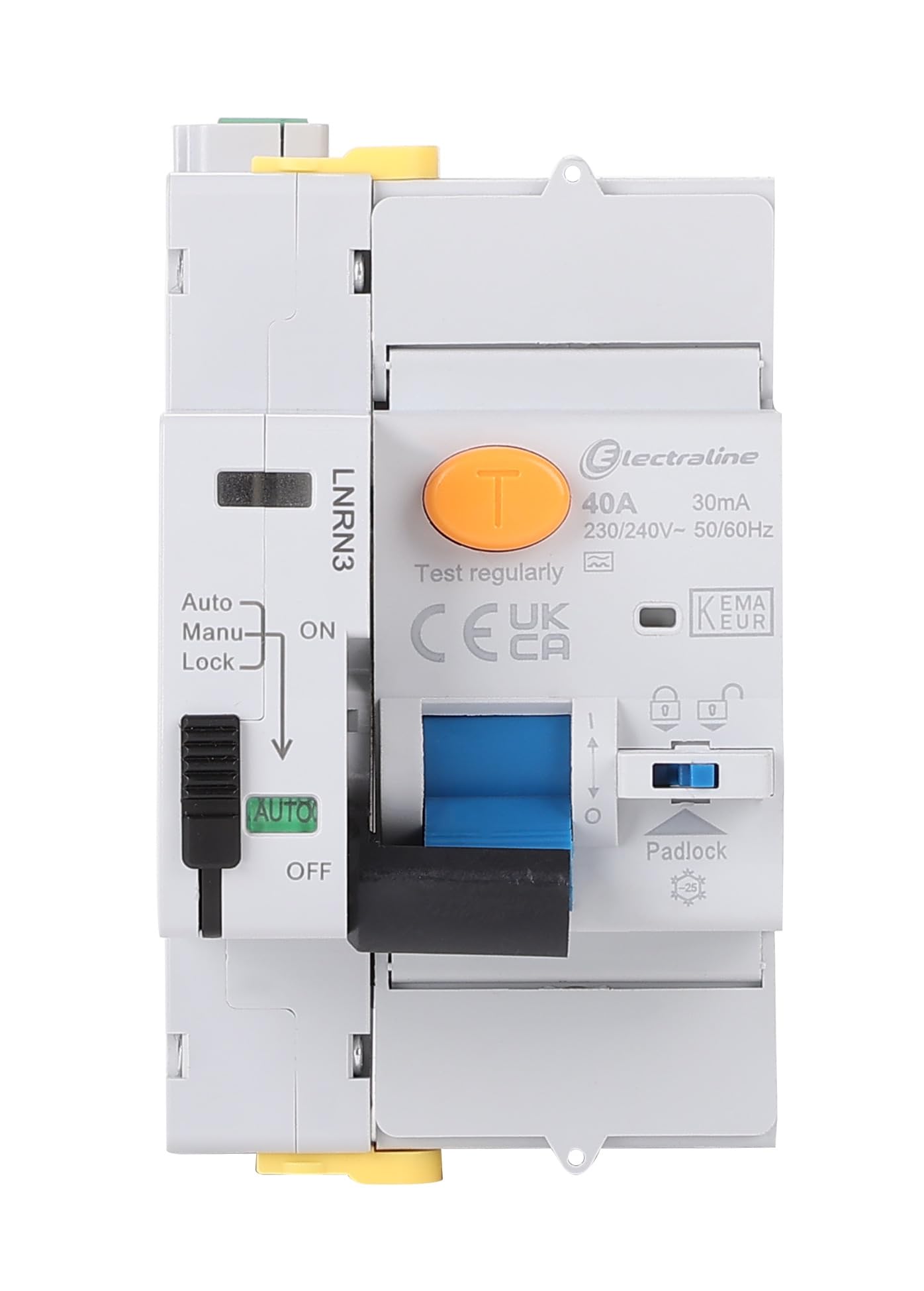 Electraline 87016 Interruttore differenziale, 40A, 1P+N, 30mA 2 mod. type A, riarmo automatico, Grigio