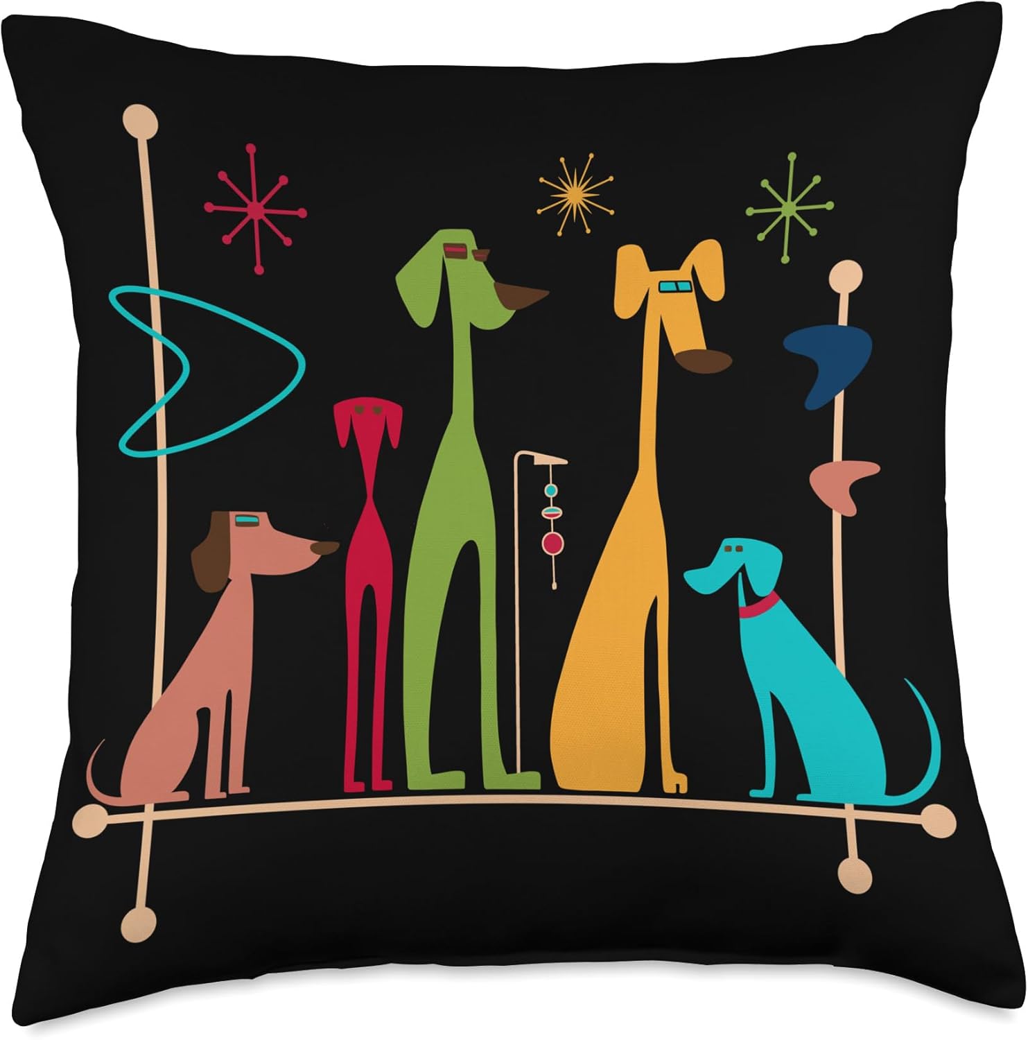 Retro Mid-Century Modern Dogs 50s 60s Style Throw Pillow