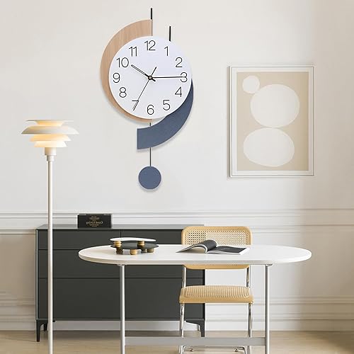 Miniatura 6 de Reloj de pared decorativo de cuarzo silencioso con péndulo, funciona con pilas, grande para sala de estar, cocina, hogar, baño, dormitorio, 11.5 x