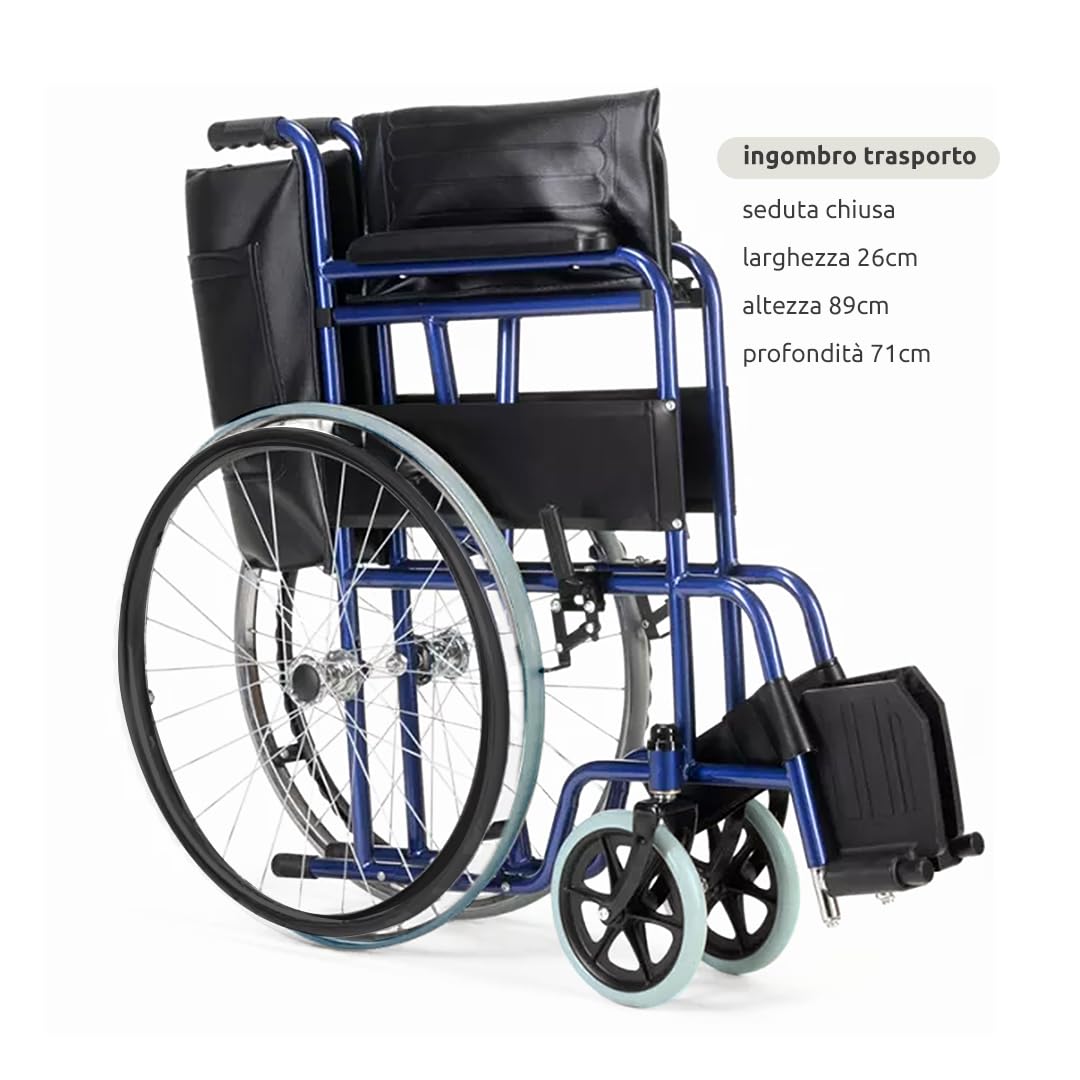 GOVITA-Sedia A Rotelle Per Anziani E Disabili,Carrozzina Pieghevole Leggera Ad Autospinta,Braccioli Fissi E Poggiapiedi Ribaltabili,Cintura Di Sicurezza E Tasca Porta Documenti