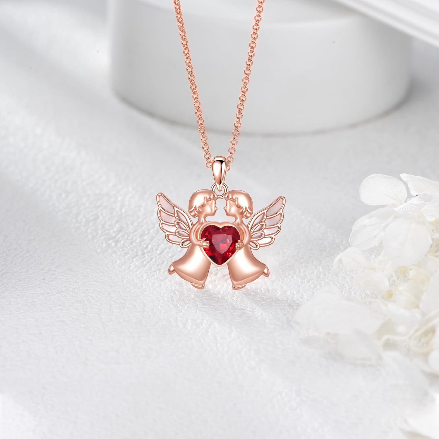 925 Sterling Silver Guardian Angel Necklace for Women, You Are My Angel With Wings Pendant Created Birthstone Christmas Valentine's Day Birthday Mothers Day Jewelry Gifts for Her Mom 18+2" - Image 2