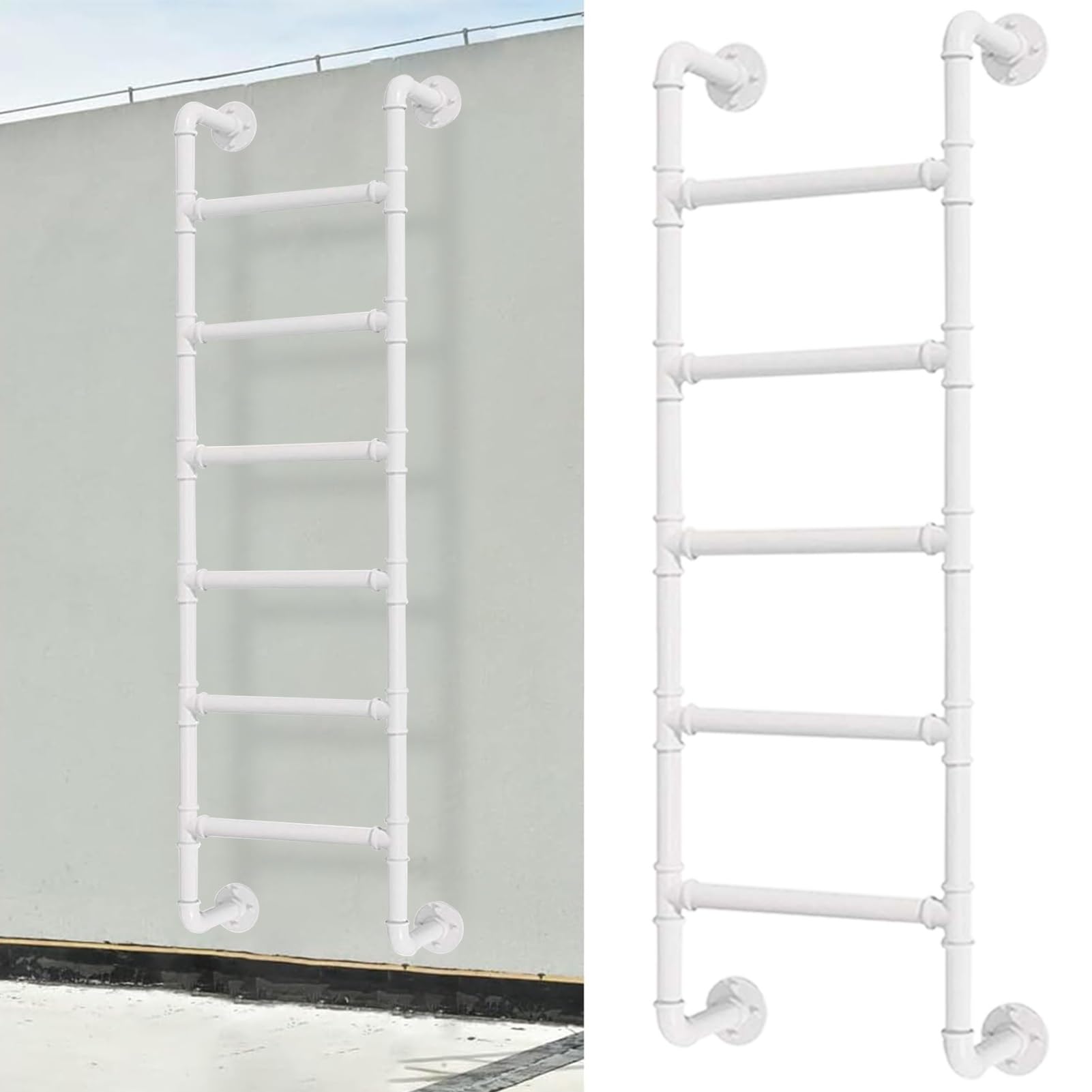 GYEQXKT Industrial Iron Pipe Bunk Bed Ladder Wall Mounted Metal Loft Ladder for Emergency Egress Indoor Outdoor Climbing Ladder White(131cm/52in)