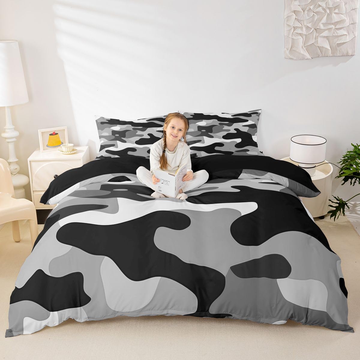 Homewish Camo King poszewka na kołdrę dom wiejski kamuflaż zestaw pościeli czarna szara poszewka na kołdrę nastoletni chłopcy mężczyźni wojskowe zestawy łóżek