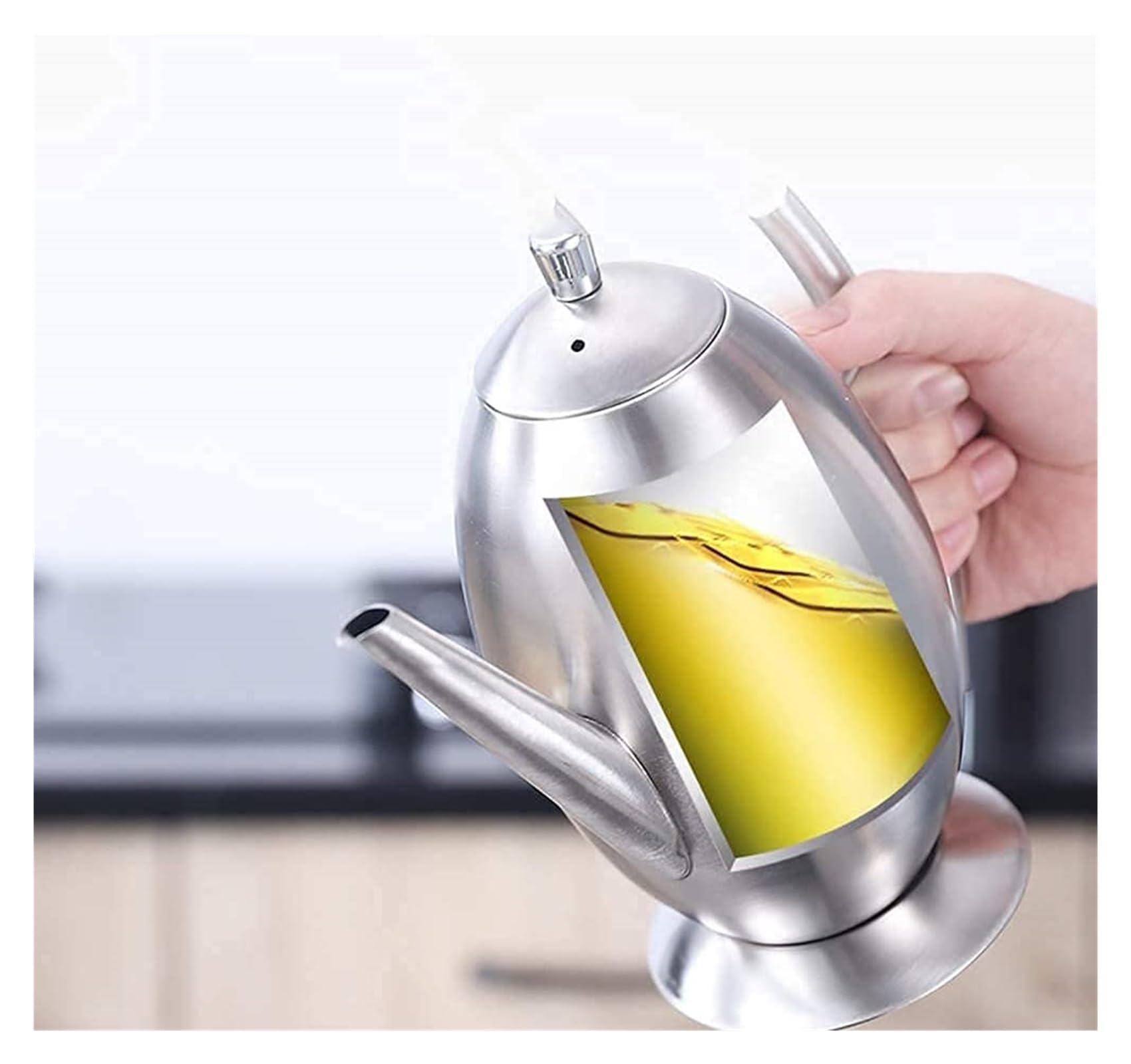 Dispensador de aceite y vinagre de acero inoxidable, 500 ml, con boquilla antigoteo, para cocina, salsa de soja, elegante y esencial para cocinar y aderezos