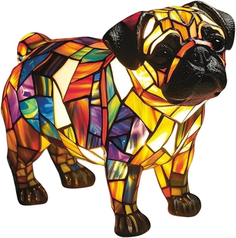 Tudegy Dog Series Art Night Light,Corgi and Pug Lamp,Colorful Resin French Bulldog Tabletop Night Light, Cute Pet Dogs Themed Led Bedside Lamps with Warm Ambient Glow (A)
