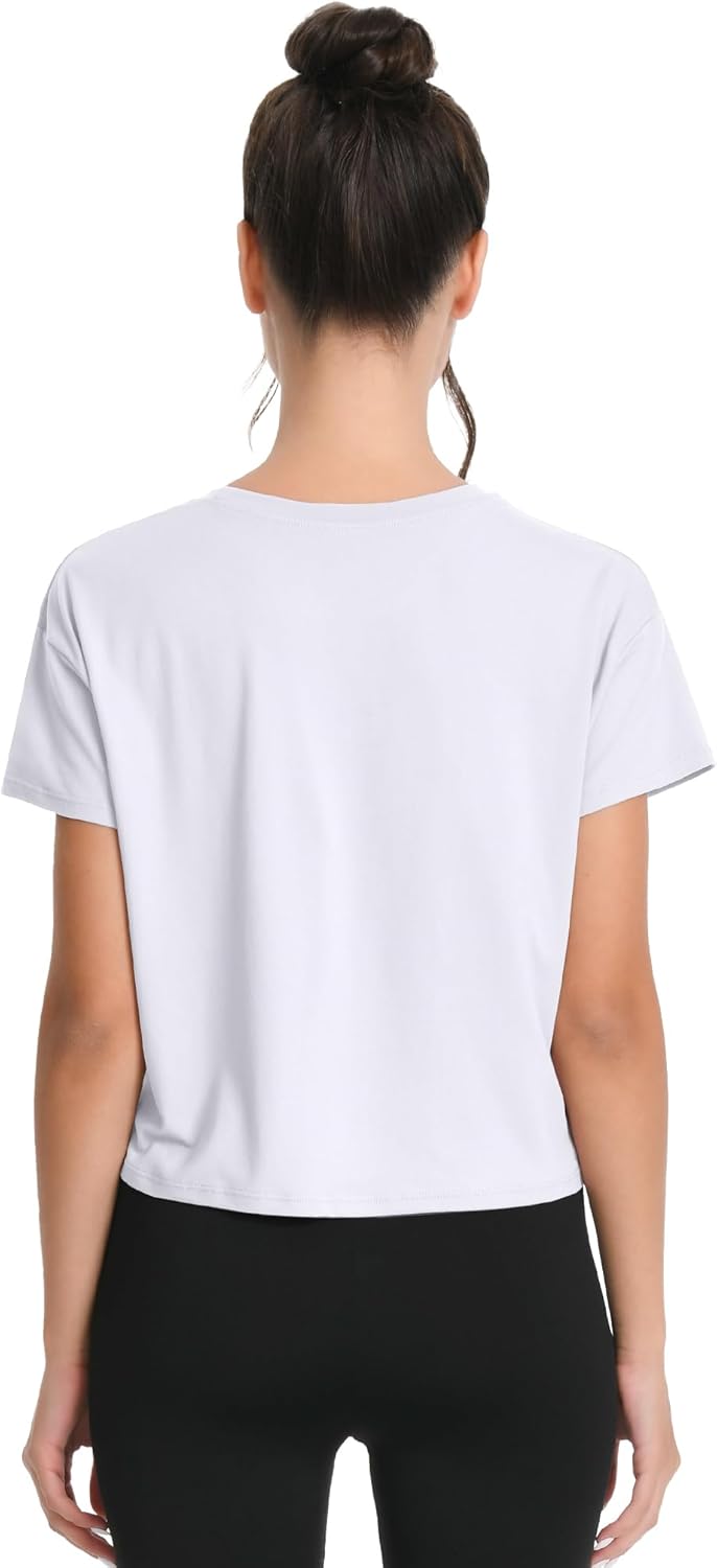 HOPLYNN 1/5 Pack Womens Loose Fit Crop Top Short Sleeve Crew Neck T Shirts Workout Athletic Running Yoga Gym Casual Tees - Image 3